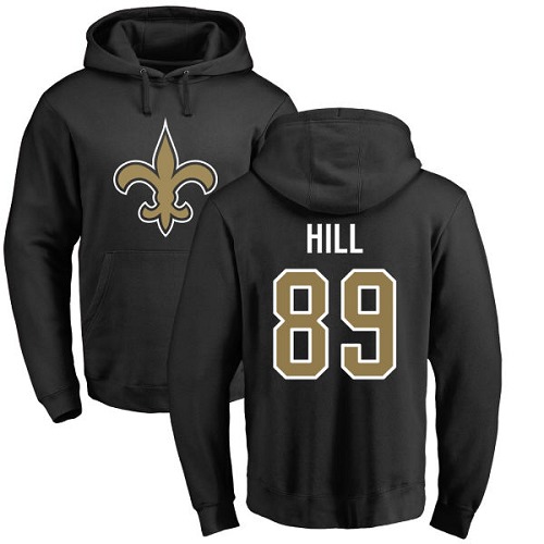 Men New Orleans Saints Black Josh Hill Name and Number Logo NFL Football 89 Pullover Hoodie Sweatshirts